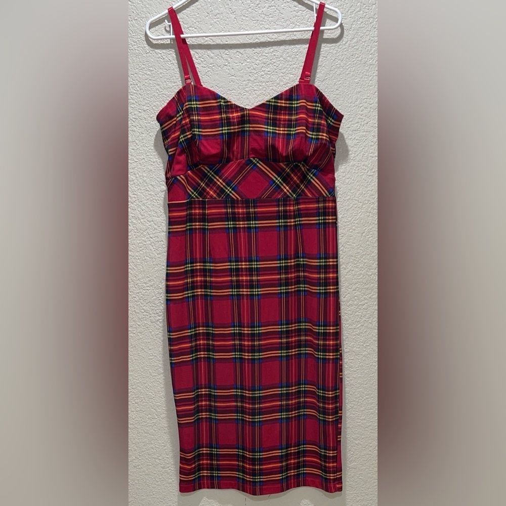 Torrid X Betsey Johnson Elegant Red Plaid Midi Dress
